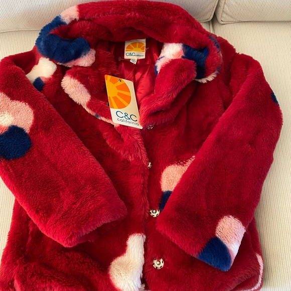 Girls cozy coat size 7 with tags on. Red w/ white / navy pink poppy flowers - Picture 4 of 6